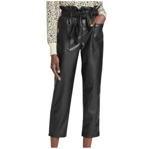 WhoWhatWhere | Faux Leather High Rise Paper Bag Waist Cropped Trousers, Size 8
